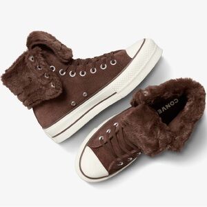 Converse Chuck Taylor All Star Fold Over Lift Platform XHi Fur Brown size 8.5
